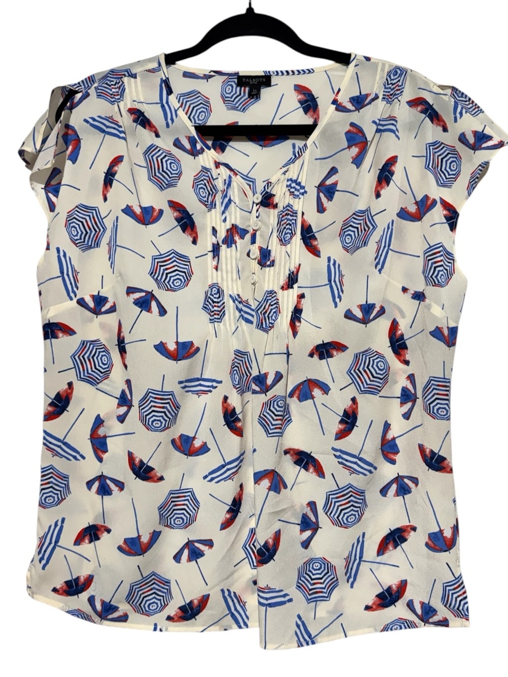 Talbots Novelty Umbrella Print Blouse Top Size Large Petite Vacation Summer